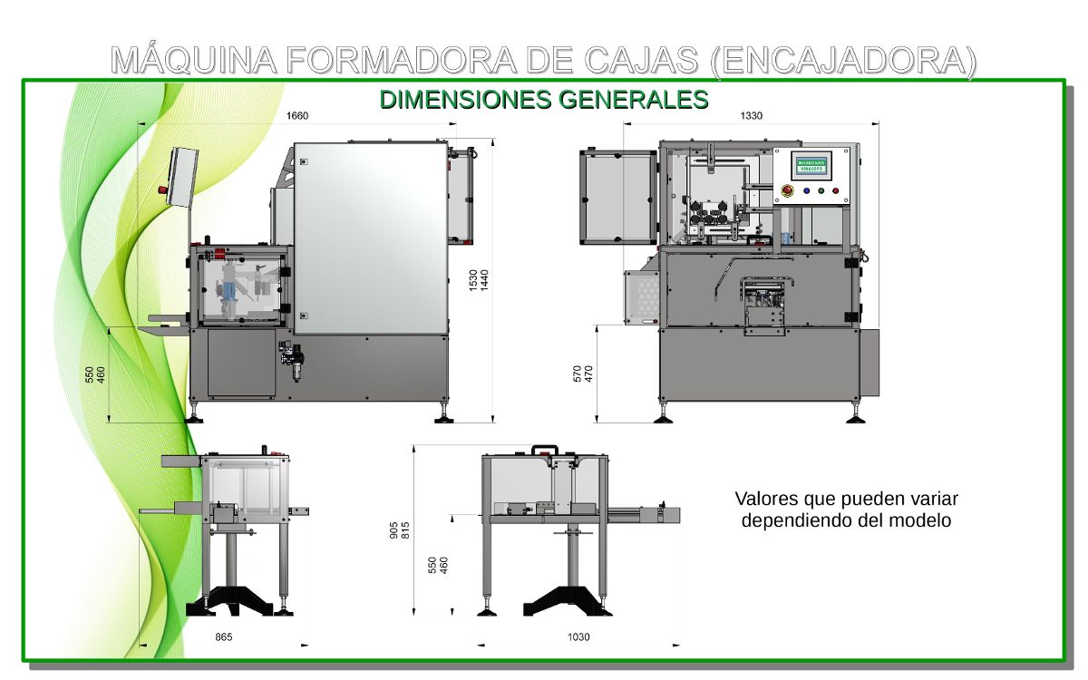 Máquina formadora de cajas encajadora (dimensiones)